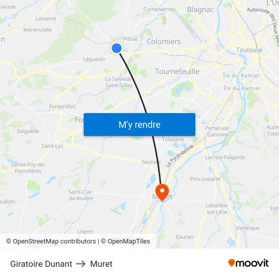 Giratoire Dunant to Muret map
