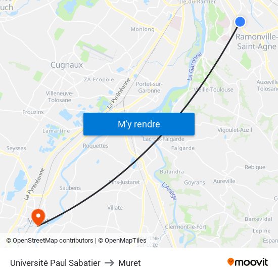 Université Paul Sabatier to Muret map