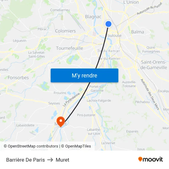 Barrière De Paris to Muret map