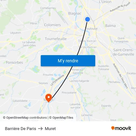 Barrière De Paris to Muret map