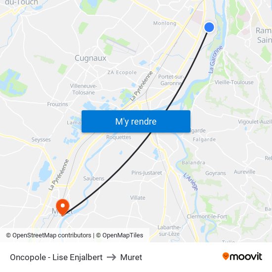 Oncopole - Lise Enjalbert to Muret map