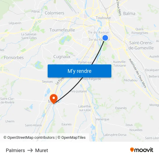 Palmiers to Muret map