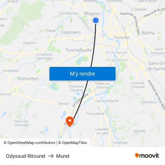 Odyssud-Ritouret to Muret map