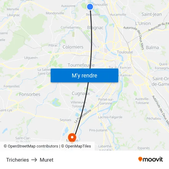 Tricheries to Muret map