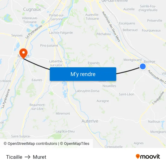 Ticaille to Muret map