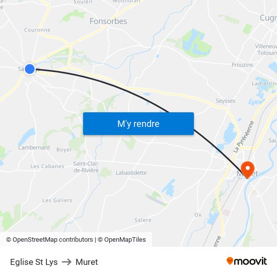 Eglise St Lys to Muret map