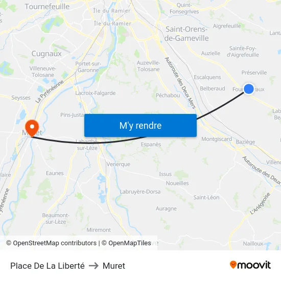Place De La Liberté to Muret map