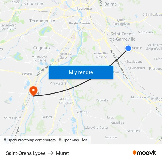 Saint-Orens Lycée to Muret map