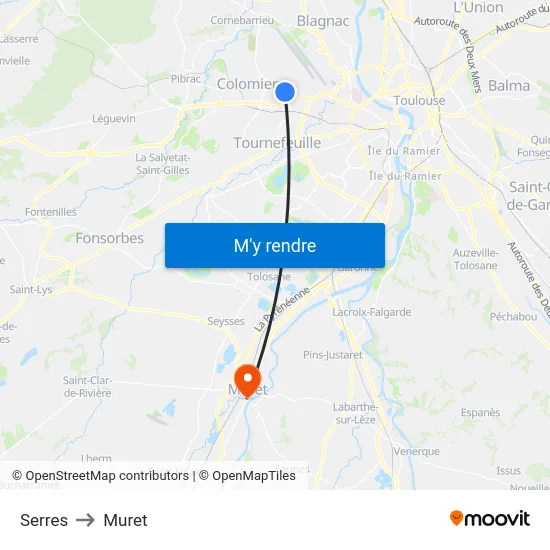 Serres to Muret map