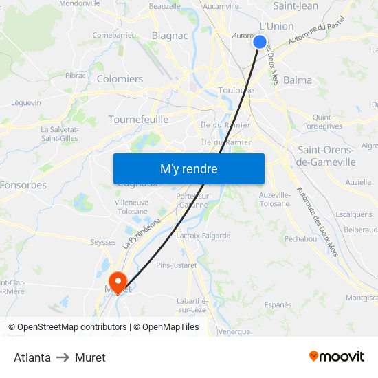 Atlanta to Muret map