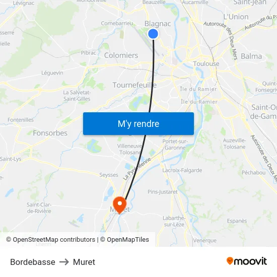 Bordebasse to Muret map
