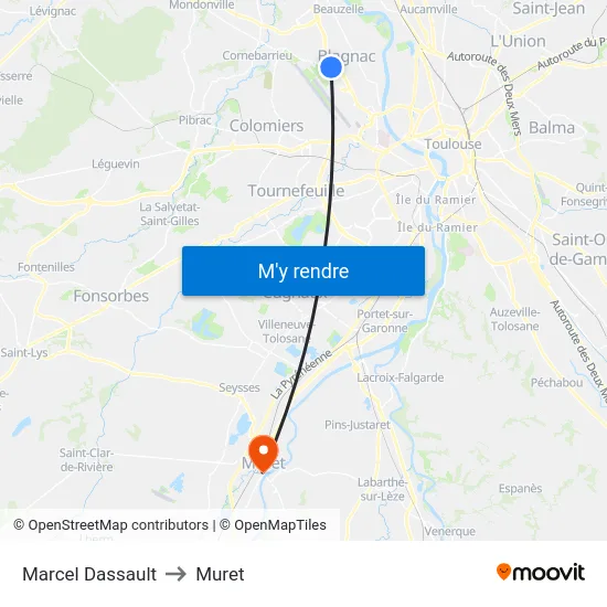 Marcel Dassault to Muret map