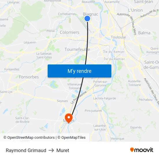 Raymond Grimaud to Muret map