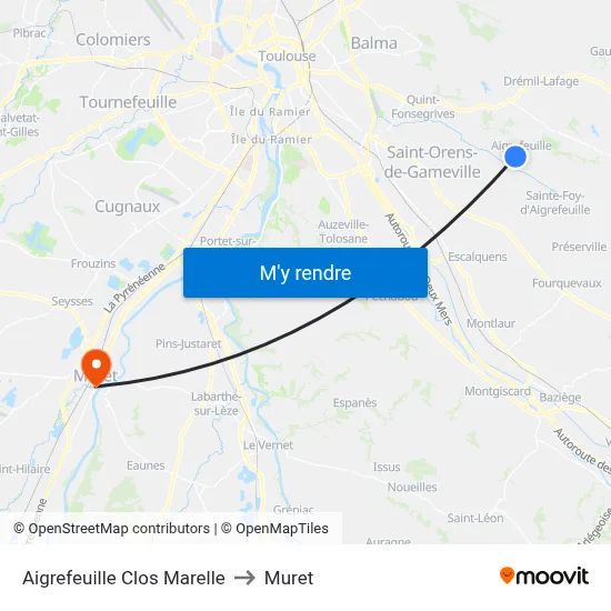 Aigrefeuille Clos Marelle to Muret map