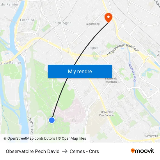 Observatoire Pech David to Cemes - Cnrs map