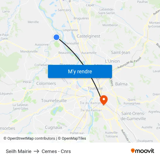 Seilh Mairie to Cemes - Cnrs map