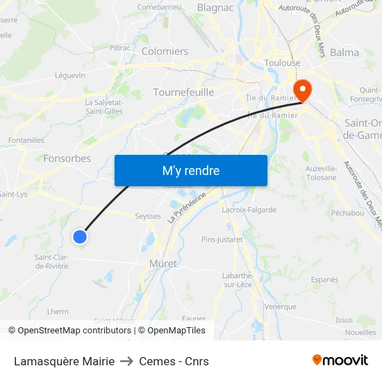 Lamasquère Mairie to Cemes - Cnrs map