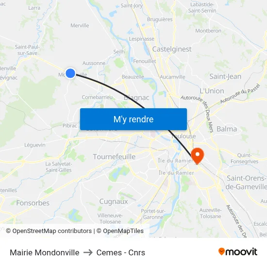 Mairie Mondonville to Cemes - Cnrs map
