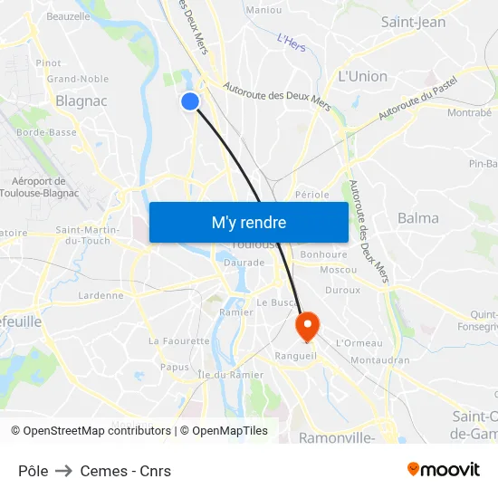 Pôle to Cemes - Cnrs map