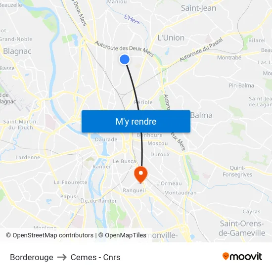Borderouge to Cemes - Cnrs map