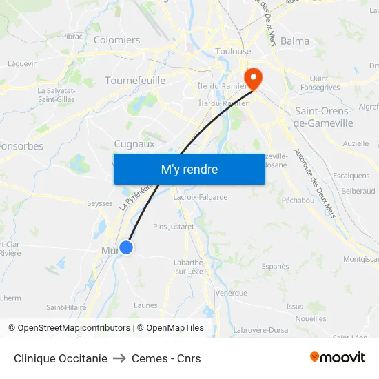 Clinique Occitanie to Cemes - Cnrs map