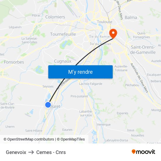 Genevoix to Cemes - Cnrs map