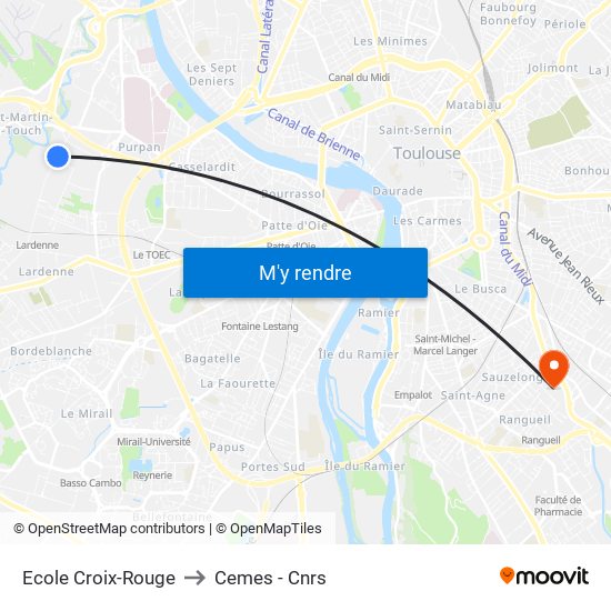 Ecole Croix-Rouge to Cemes - Cnrs map