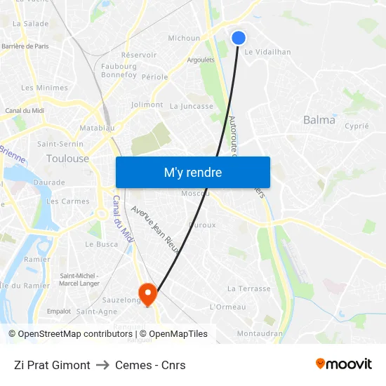 Zi Prat Gimont to Cemes - Cnrs map