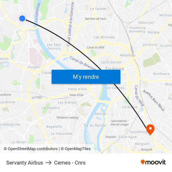 Servanty Airbus to Cemes - Cnrs map