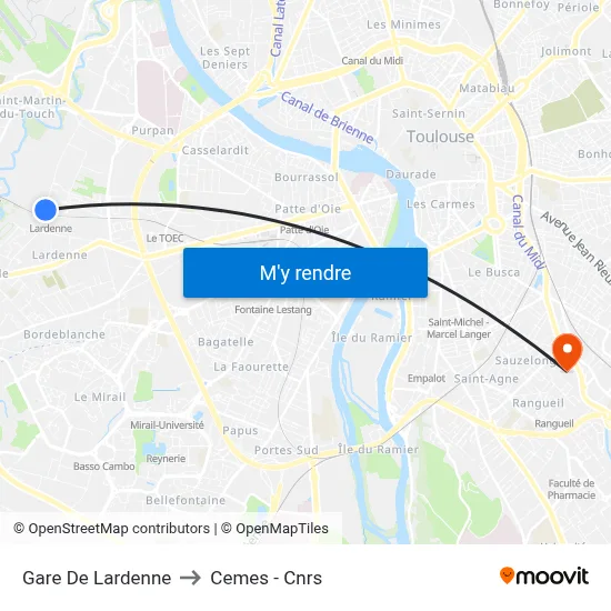 Gare De Lardenne to Cemes - Cnrs map