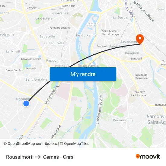 Roussimort to Cemes - Cnrs map