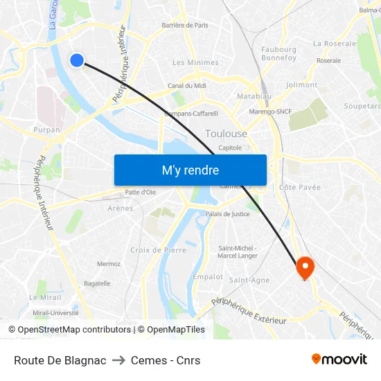 Route De Blagnac to Cemes - Cnrs map