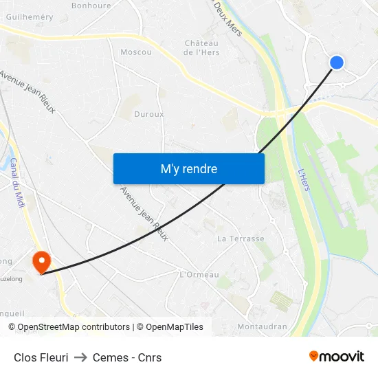 Clos Fleuri to Cemes - Cnrs map