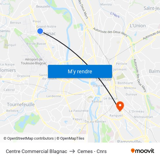 Centre Commercial Blagnac to Cemes - Cnrs map