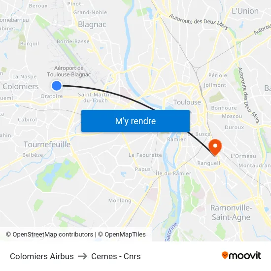 Colomiers Airbus to Cemes - Cnrs map