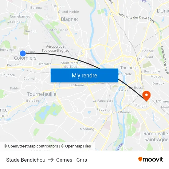 Stade Bendichou to Cemes - Cnrs map