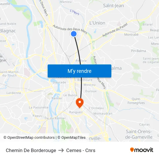 Chemin De Borderouge to Cemes - Cnrs map