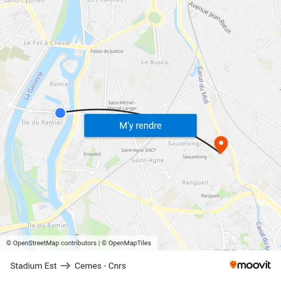 Stadium Est to Cemes - Cnrs map