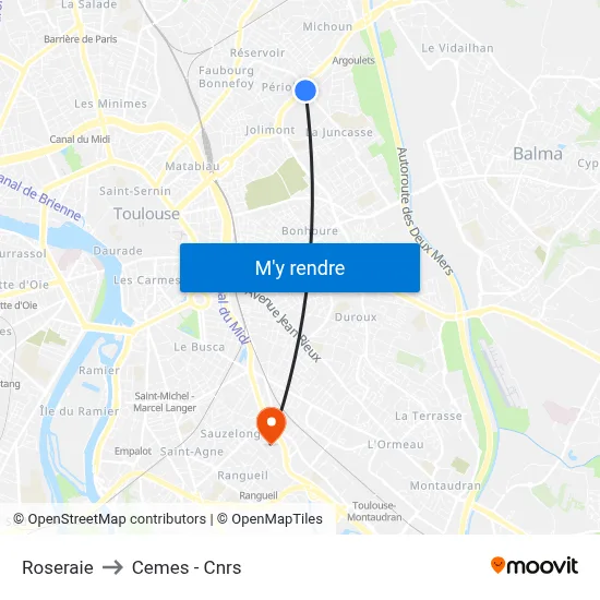 Roseraie to Cemes - Cnrs map