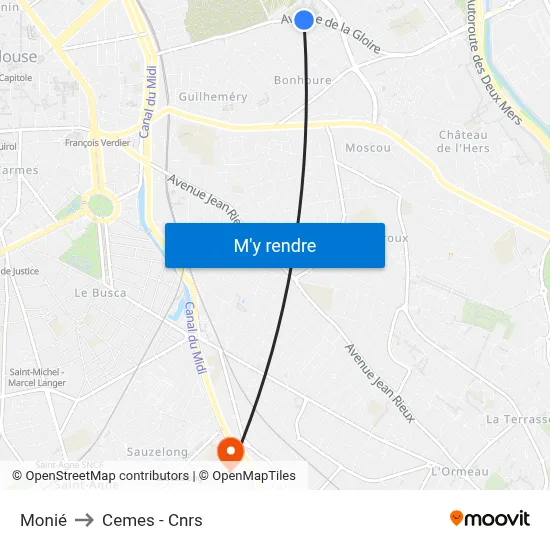 Monié to Cemes - Cnrs map