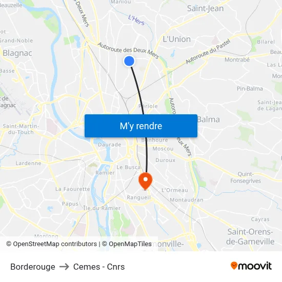 Borderouge to Cemes - Cnrs map
