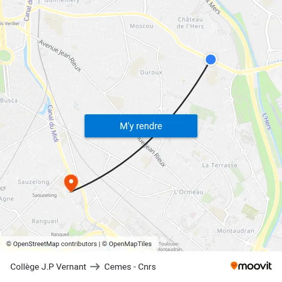Collège J.P Vernant to Cemes - Cnrs map