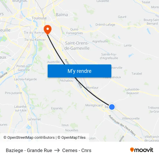 Baziege - Grande Rue to Cemes - Cnrs map