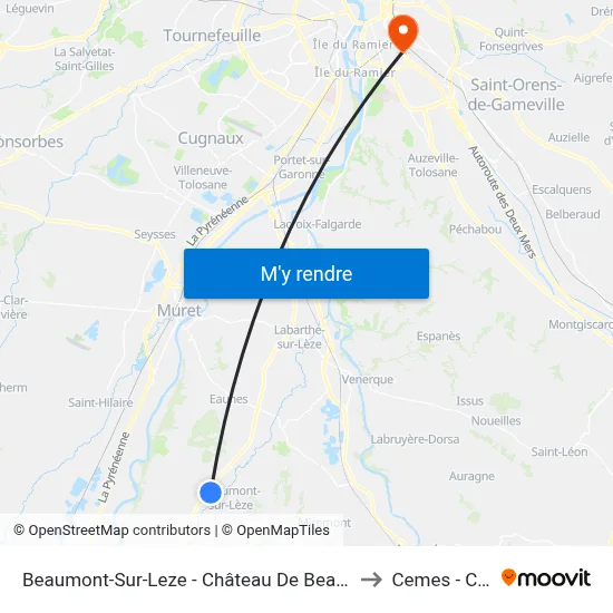 Beaumont-Sur-Leze - Château De Beaumont to Cemes - Cnrs map