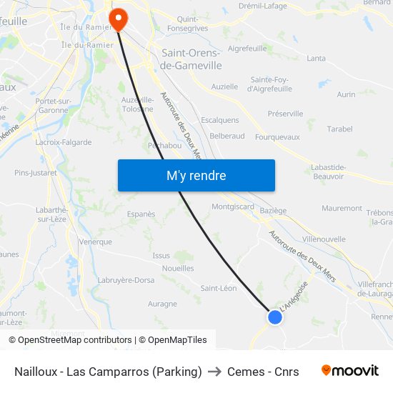 Nailloux - Las Camparros (Parking) to Cemes - Cnrs map