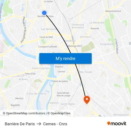Barrière De Paris to Cemes - Cnrs map