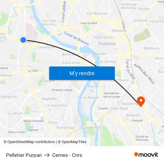 Pelletier Purpan to Cemes - Cnrs map