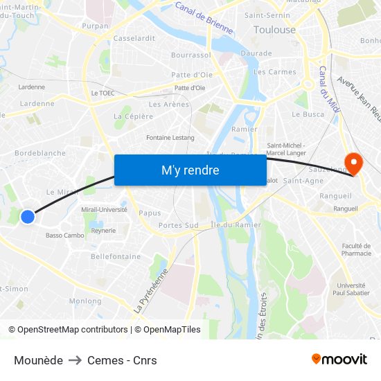 Mounède to Cemes - Cnrs map