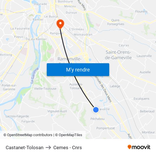 Castanet-Tolosan to Cemes - Cnrs map