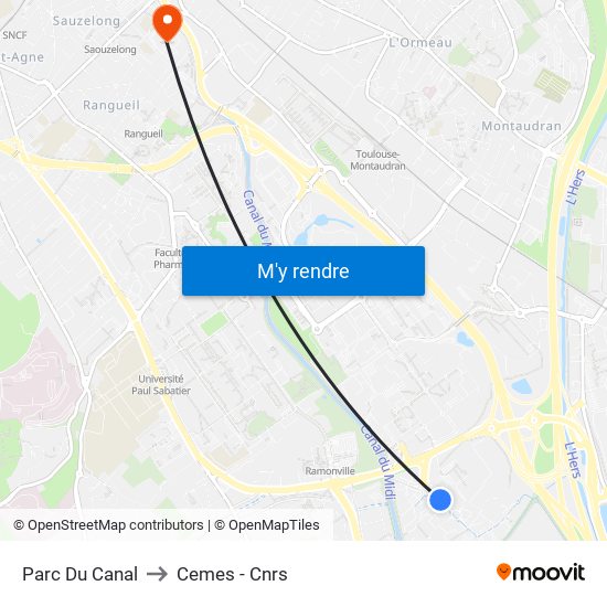 Parc Du Canal to Cemes - Cnrs map
